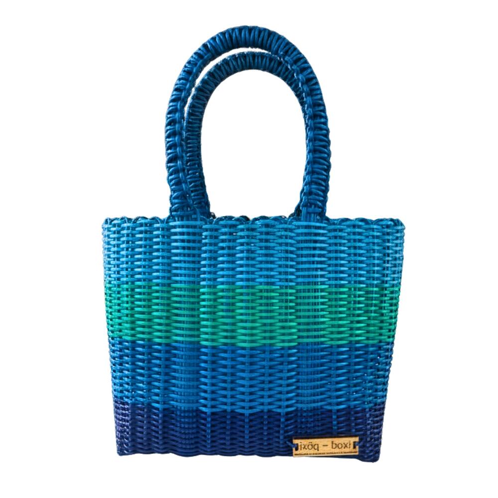 ixoq Boxi Cesta Mini Tote Sea Side Blues Handwoven Guatemala Recycled Plastic